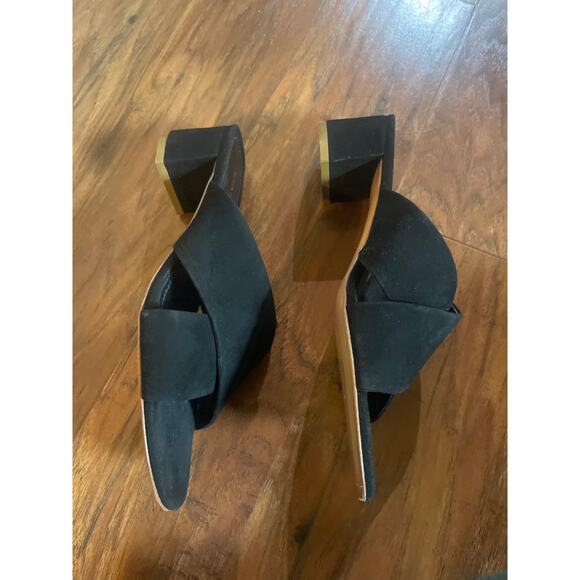 MANSUR GAVRIEL Black Suede Crossover Sandal Mule Shoe Chunky Block Heel 38 8 - Picture 6 of 8